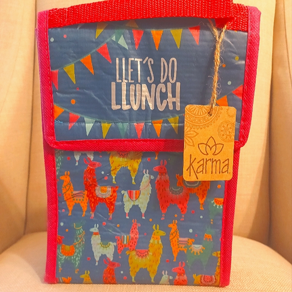 NWT Llama "Llets Do Llunch" Insulated Pink Lunch Bag by Karma